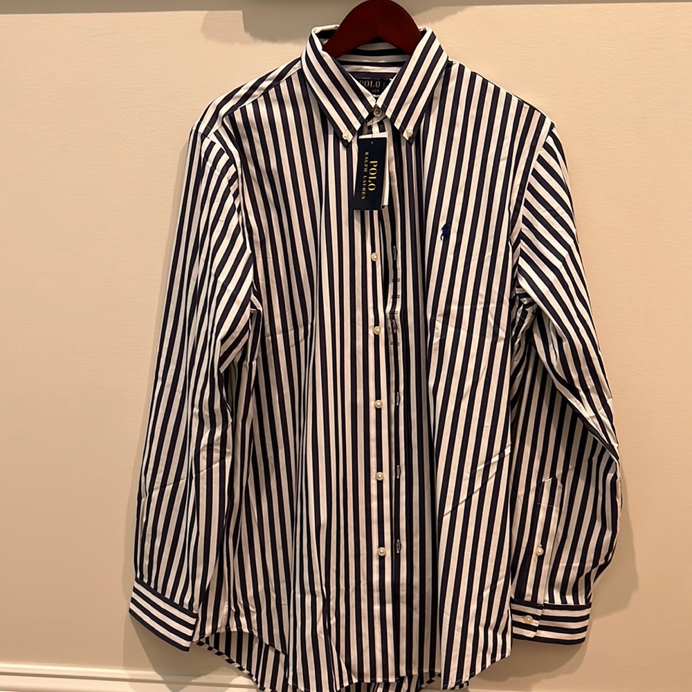 Polo Ralph Lauren - Classic Fit - L 16 1/2 - Blue & White stripped